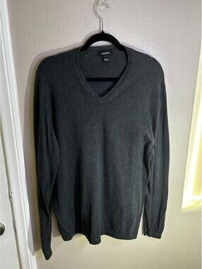 Alfani Men's Large Dark Gray 100% Cotton V-Neck Sweater